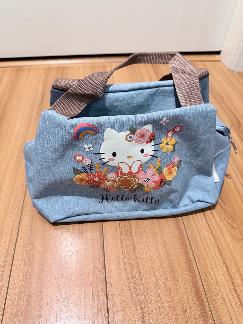 Hello Kitty Light Blue Kids Tote with Floral & Rainbow Print